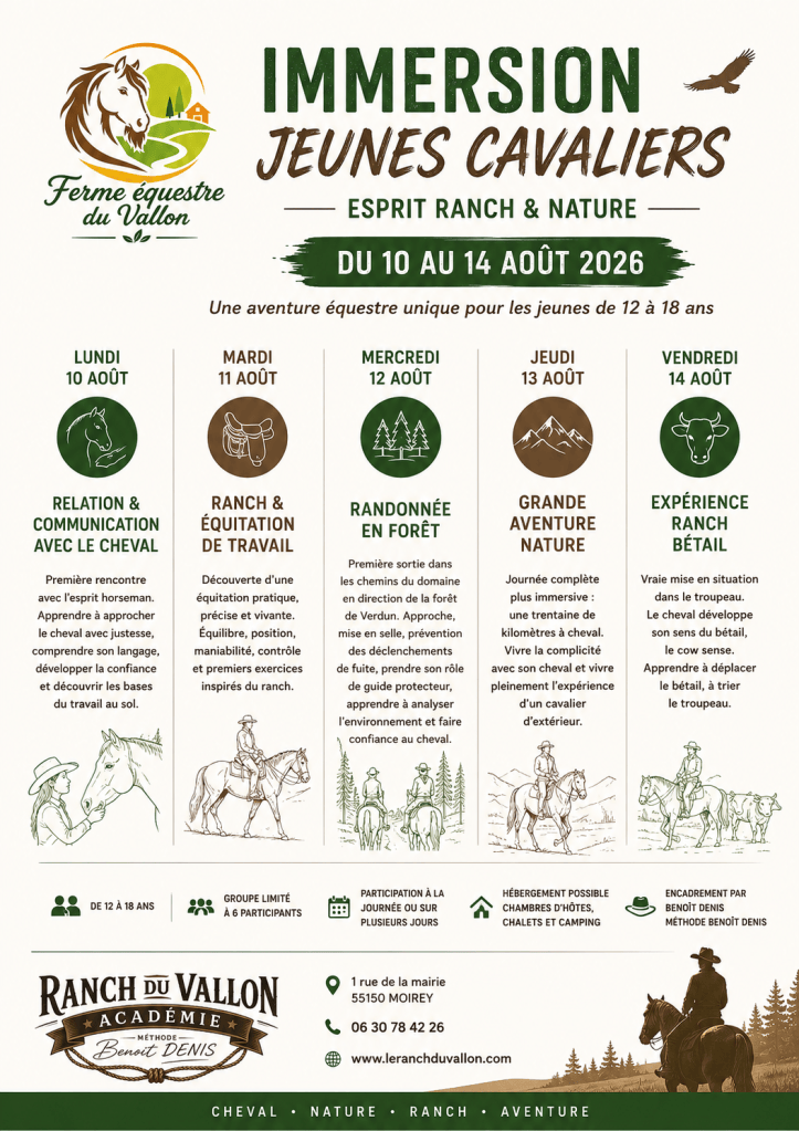 immersion jeunes cavaliers : Expériebce Ranch et travail du Bétail le 14 aout 2026